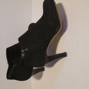 Clarks black suede 3 in. heel ankle boots.